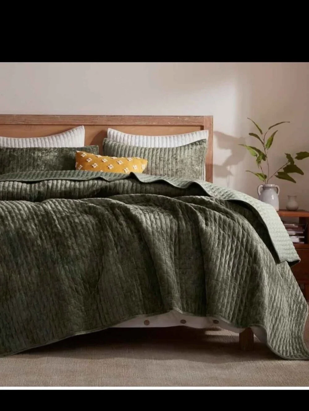 Velvet Quilt Set Full/Queen Size 90''x98'', Lightweight Olive Green Velvet